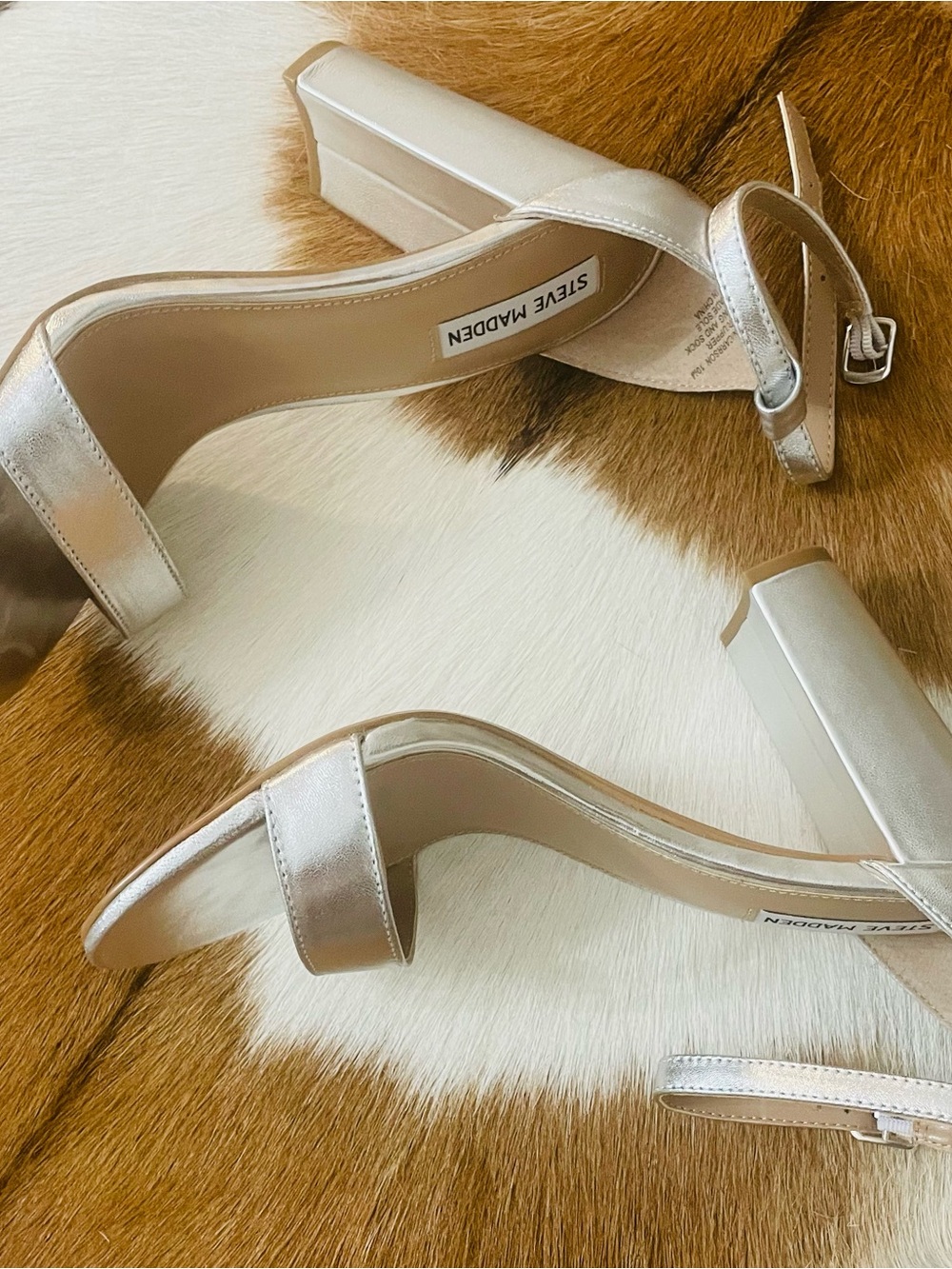 Steve Madden Silver Block Heel Ankle-Strap Sandals